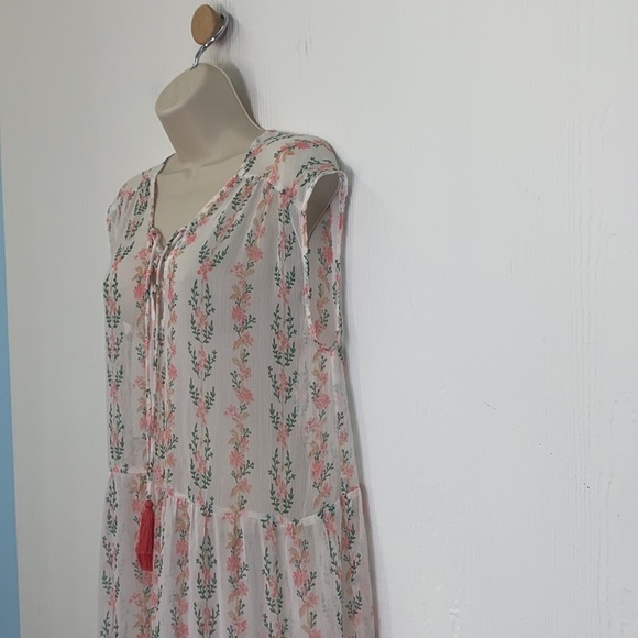 America & Beyond - Pastel Floral See Thru Maxi With Tassels Dress Size Large - Picture 4 of 11